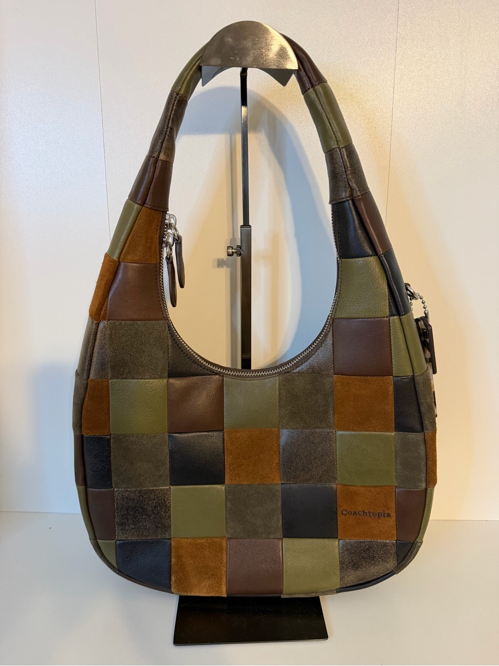 Coachtopia Patchwork Leather Hobo Bag in Olive Green and Brown